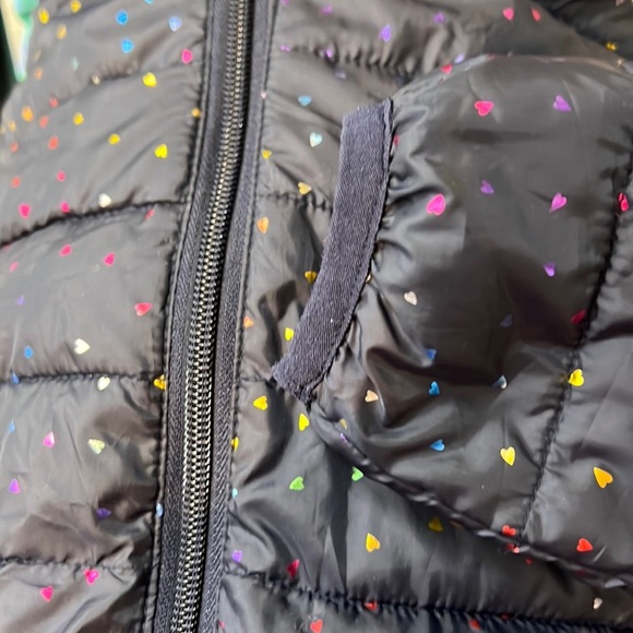 Baby Gap Lightweight Upcycled Puffer Jacket Blue with Foil Rainbow Hearts - Picture 9 of 9